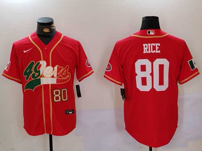 Men%27s San Francisco 49ers #80 Jerry Rice Red With Patch Cool Base Stitched Baseball Jersey